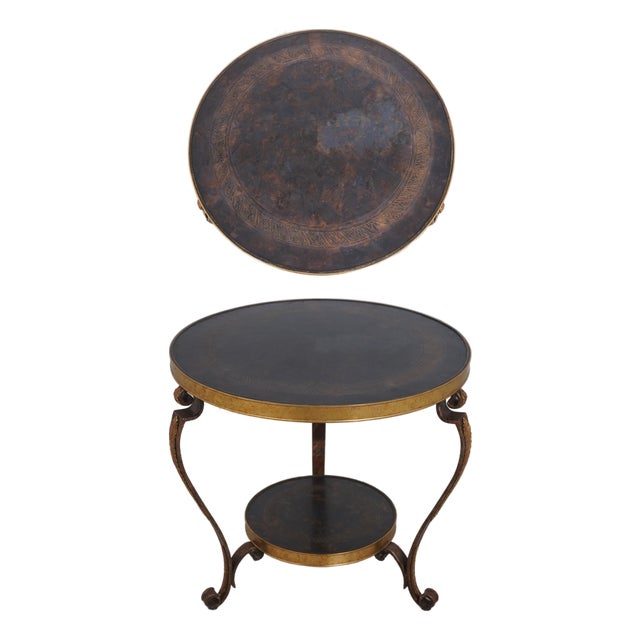 French Empire Round Gueridon Etched Bronze Top Lamp Table For Sale