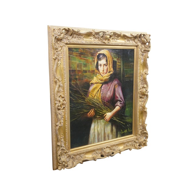 Realism Late 20th Century Woman Gathering Twigs Portrait Oil Painting on Linen After Morgan Weistling 32" For Sale - Image 3 of 11