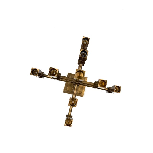 Modern Solid Brass Sculptural 9 Lights Candelabra, Lars Bergsten, Gusum Sweden 1992 For Sale - Image 10 of 15