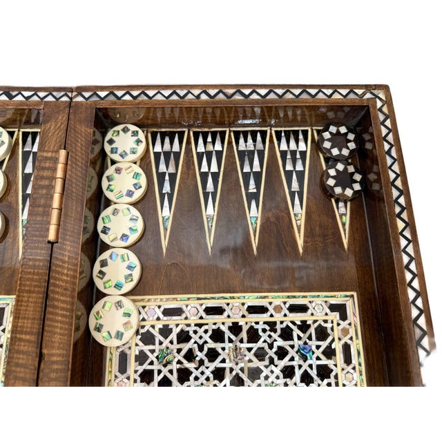 2000 - 2009 Handmade Mother of Pearl Backgammon & Chess Board 21” Wooden Game Set For Sale - Image 5 of 11