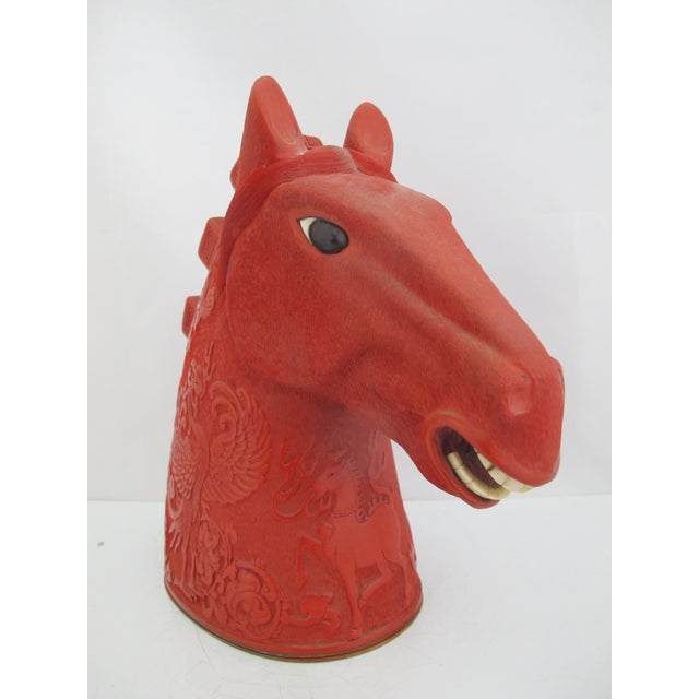 Late 19th Century Chinese Cinnabar Lacquer Horse Head Carved Phoenix Bird Sculpture Box For Sale - Image 5 of 15