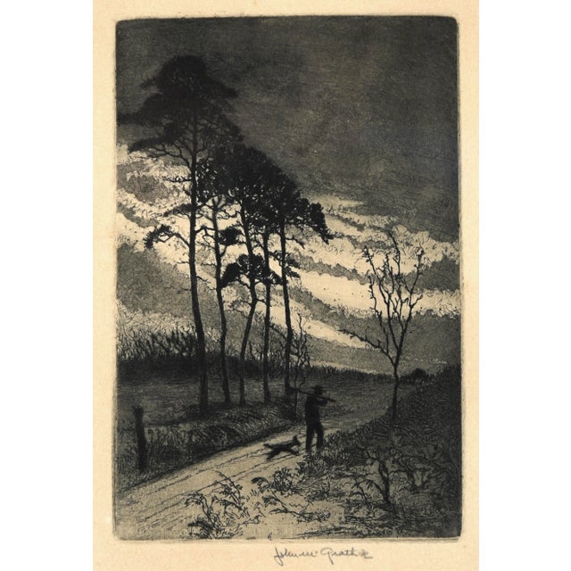 "End of Day" Original Limited Edition Etching by John McGrath (Irish/American b.1884 d.1942). This etching depicts a man...