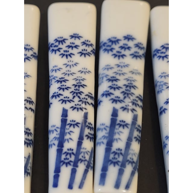 Japanese 1960s Japanese Porcelain Chopstick Rests Blue Bamboo For Sale - Image 3 of 11