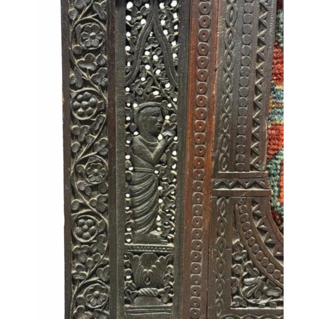 Mid 19th Century Antique Moorish Carved Folding Throne Chair With Textile Panel | Anglo-Indian Ottoman Revival For Sale - Image 5 of 8