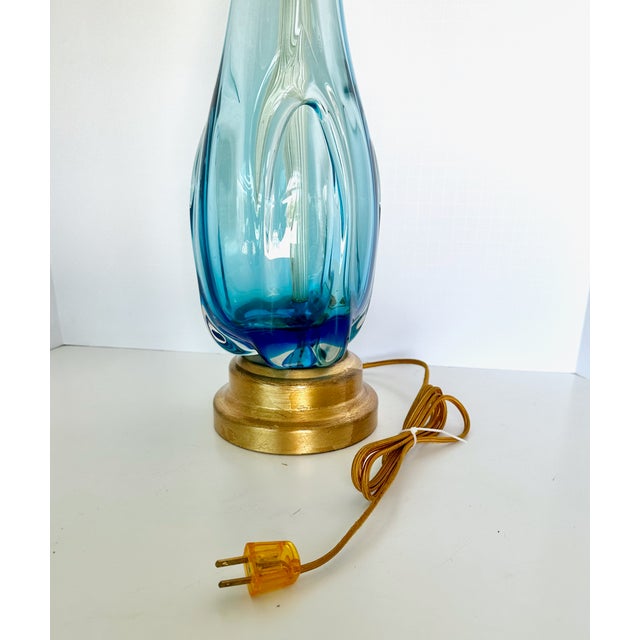 Blue & Clear Seguso Murano Organic Table Lamp For Sale - Image 9 of 15