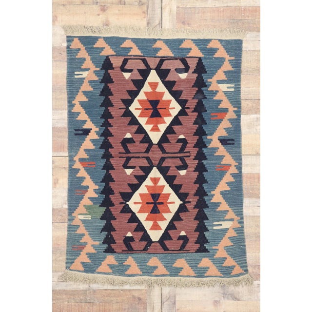 Wine Vintage Persian Shiraz Kilim Rug With Boho Chic Tribal Style 03'10 X 05'03 For Sale - Image 8 of 9