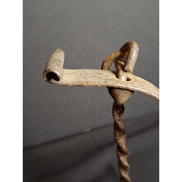Brown 18th C Hand Forged Wrought Iron 4-Wick Fat Lamp Primitive Square Crusie Pick For Sale - Image 8 of 17