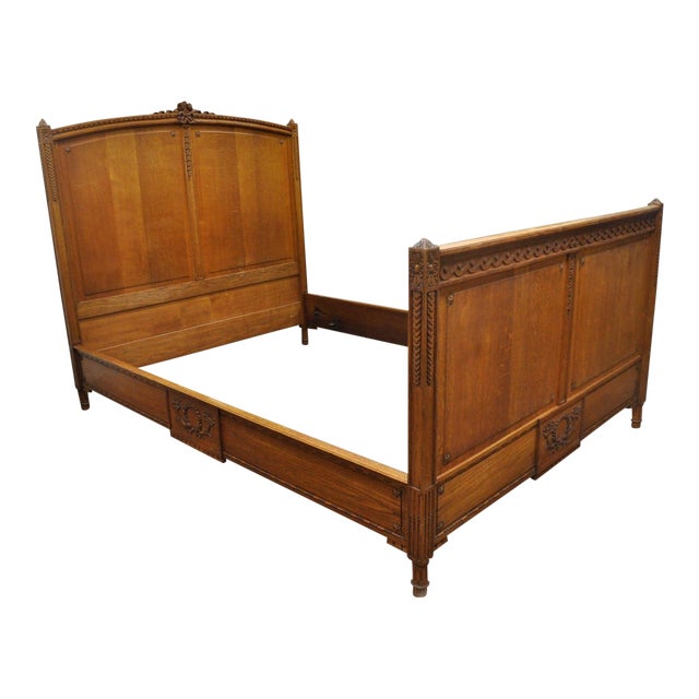 Antique Golden Tiger Oak Victorian Bed Frame Full Size High Back French