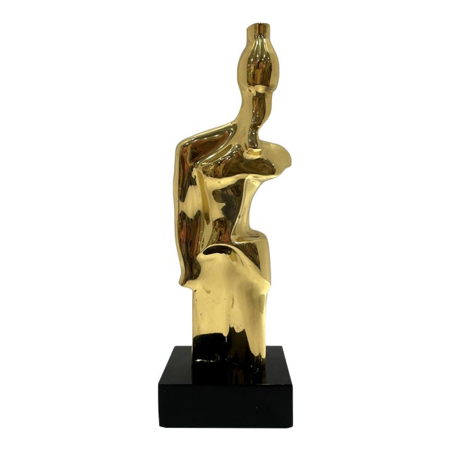 Late 20th Century Polished Bronzed Figural Sculpture on Black Acrylic Base For Sale