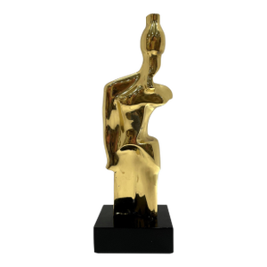 Late 20th Century Polished Bronzed Figural Sculpture on Black Acrylic Base