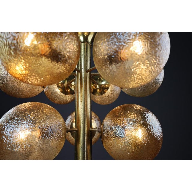 Gold Patinated Brass Chandelier with Nine Gold-Colored Globes from Kaiser Leuchten, 1960s For Sale - Image 8 of 11