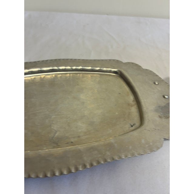 Metal Vintage Hand Wrought Aluminum Tray With Leaf Handles For Sale - Image 7 of 11