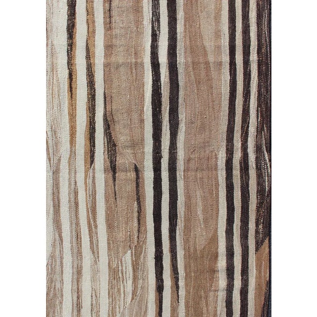 Shades of Brown, tan and cream vintage Kilim from Turkey with minimalist design in stripes, rug , country of origin /...