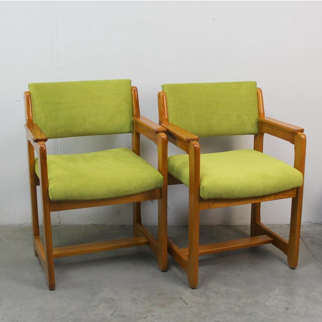 Mid-Century Modern Upholstered Pine Armchairs, 1970s, Set of 2 For Sale - Image 3 of 6