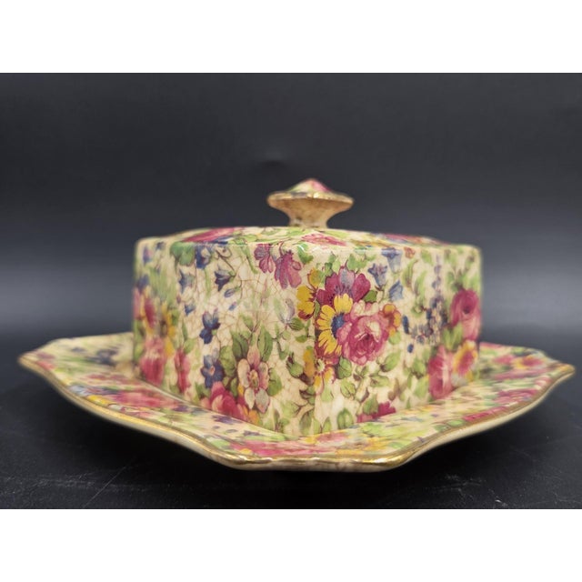 Vintage c.1934-1960"A"STAMP on Back Royal Winton Grimwades Square Cheese/Butter Dish With Domed Lid and Gold Trim For Sale - Image 18 of 18