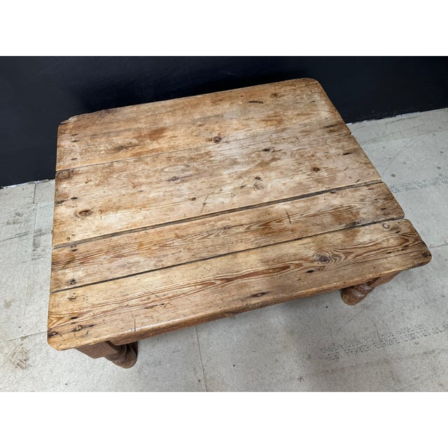 Brown Vintage Rustic Pine Coffee Table, 1925 For Sale - Image 8 of 9