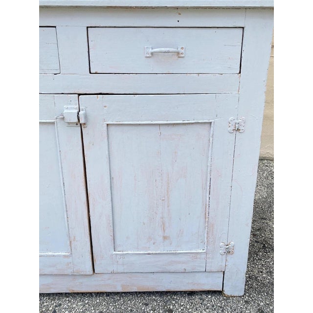 Antique French Country Farmhouse White 2 Piece Step Back Hutch Kitchen Cupboard For Sale In Philadelphia - Image 6 of 12