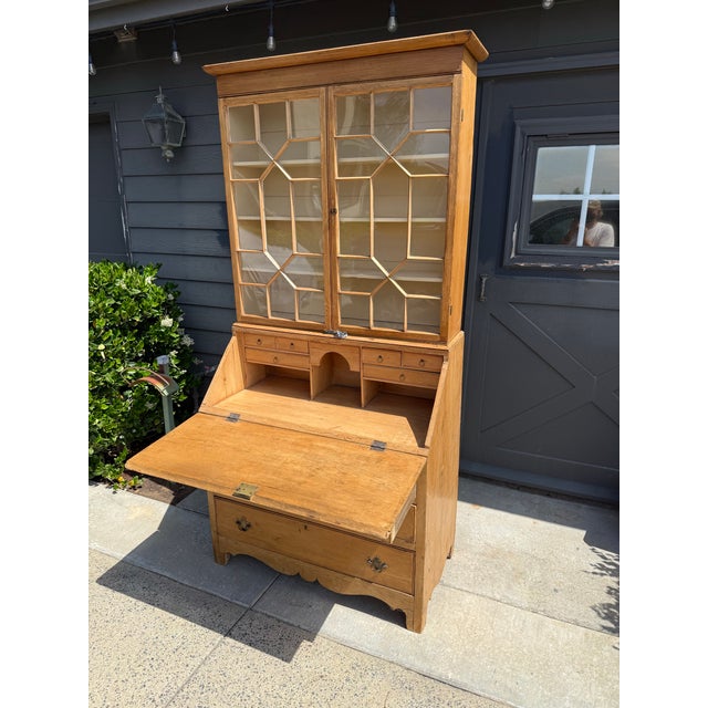 Mid 20th Century Pine Slant Front Secretary Desk With Bookcase For Sale In San Diego - Image 6 of 8