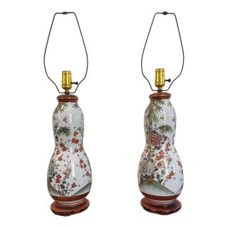 Vintage Porcelain Chinoiserie Floral Table Lamps 26" – Newly Rewired - a Pair For Sale