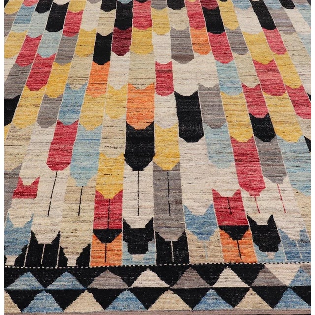 Modern Rug in Art Deco Abstract Design With Multi Colors and Black Border. Keivan Woven Arts; rug AFG-64455, country of...