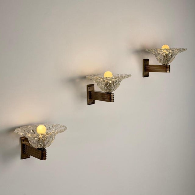 Bullicante Glass Wall Sconces by Barovier & Toso for Erco, 1940s, Set of 2 For Sale - Image 4 of 16