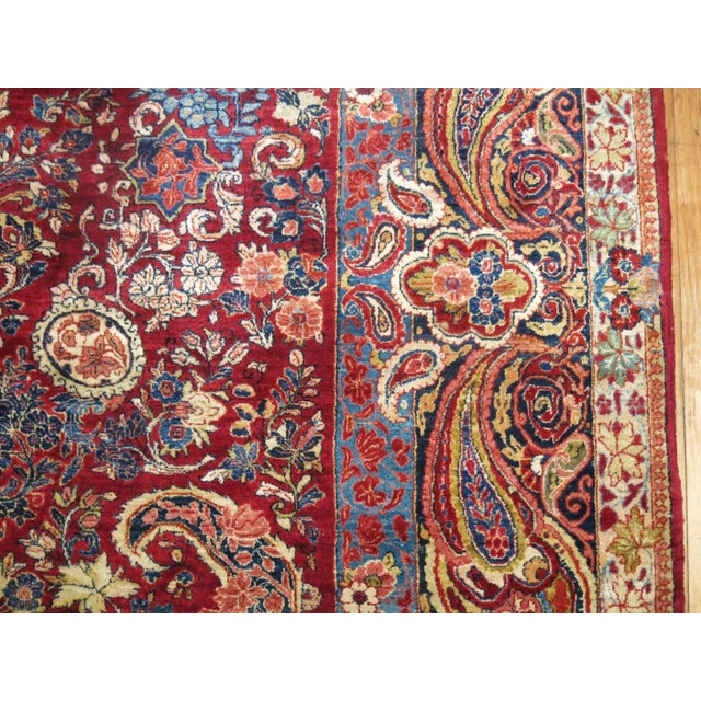 Red Antique Square Persian Sarouk Rug - 10'3" x 10'3" For Sale - Image 8 of 9