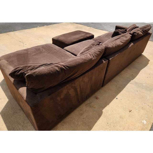 Animal Skin Chocolate Colored Sectional Sofa With Storage Ottoman Attributed to Crate and Barrel For Sale - Image 7 of 7