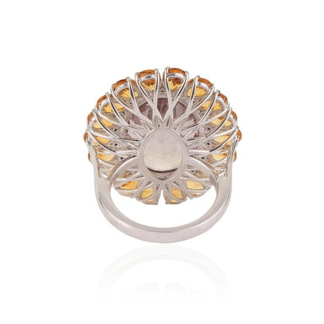 Handcrafted Multi-Gemstone Sunflower Ring in Solid Sterling Silver, Size 7.5 For Sale - Image 6 of 16