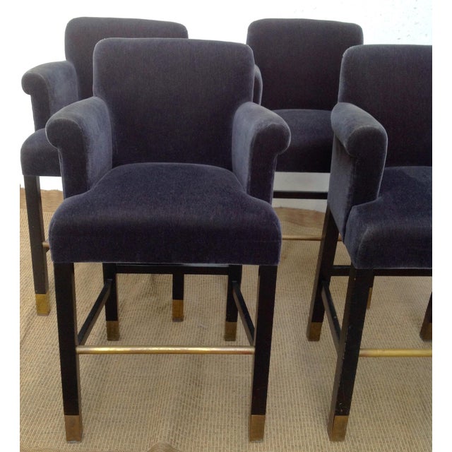 Donghia Vintage Donghia Bar Stools Slate-Blue Mohair Stools- Set of 4 For Sale - Image 4 of 11