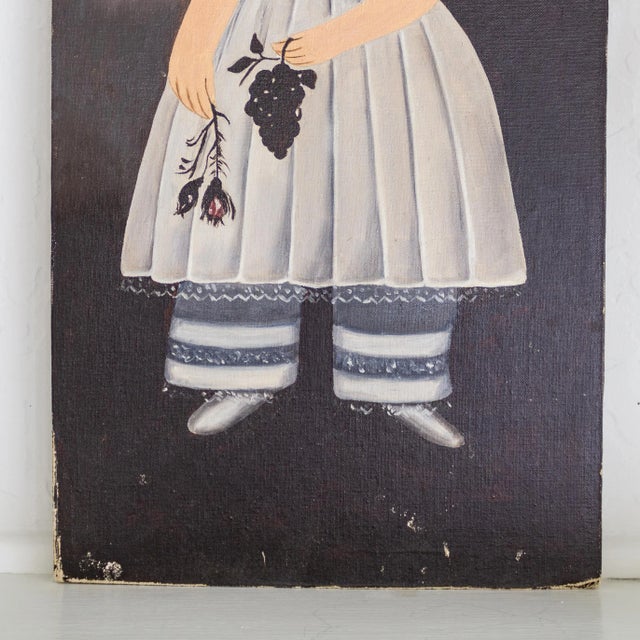 1940s American Primitive School Reproduction Oil Painting | Portrait of a Girl For Sale - Image 5 of 9