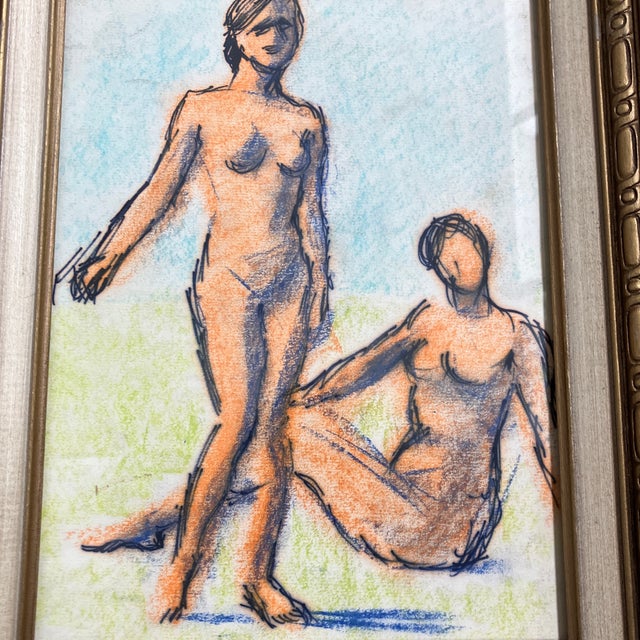 Original 9 x 12 Charcoal/pastel study drawing on paper unsigned Overall size with vintage frame is 12 x 16