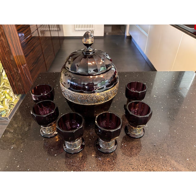 Complete Art Deco Amethyst Glass Punch Set, Germany, 1920s, Set of 7 For Sale - Image 6 of 11