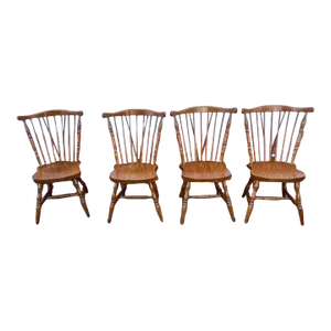 Late 20th Century Vintage Handcrafted Windsor Style Solid Maple Spindle Back Dining Chairs- Set of 4