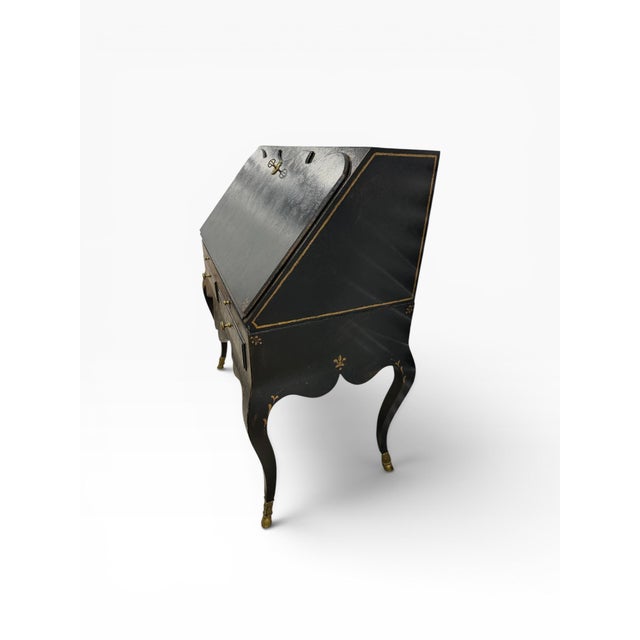 Late 20th Century Late 20th Century French Louis XV Style Slant-Front Painted Ladies Desk For Sale - Image 5 of 14