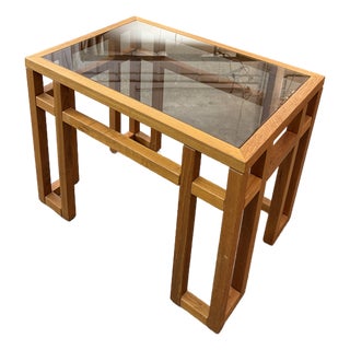 Vintage Mid-Century Modern Brutalist Teak & Smoked Glass Coffee Table For Sale