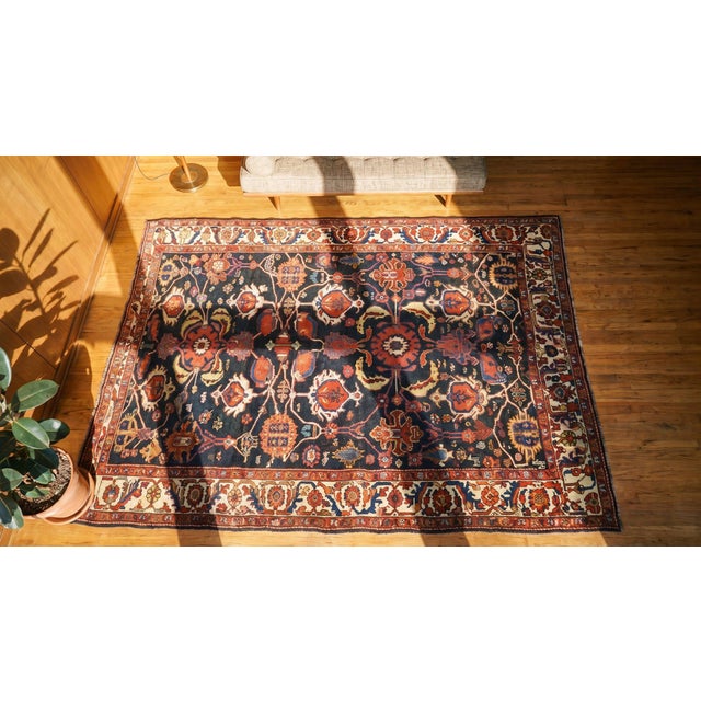 Exciting Tribal Design Blue Background Rustic Antique Persian Bakhtiari Area Rug For Sale - Image 9 of 9