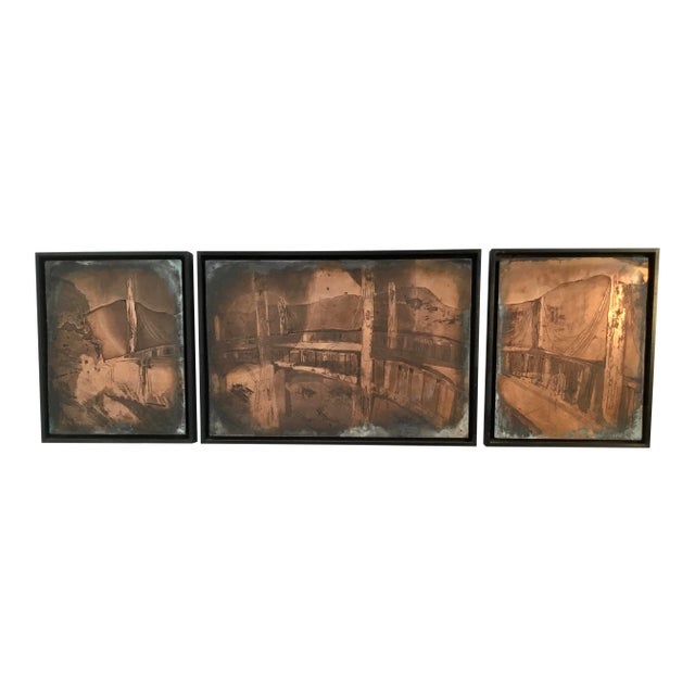 “Golden Gate Bridge “ Triptych Custom Framed Vintage Printing Plates For Sale