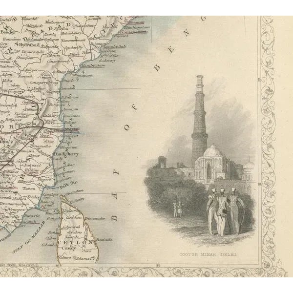 The Tallis maps, including the one of India, are known for their detailed and ornamental style. They were produced during...