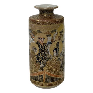 4.75"Asian Satsuma Style Cylindrical Figures Painted Porcelain Art Vase For Sale