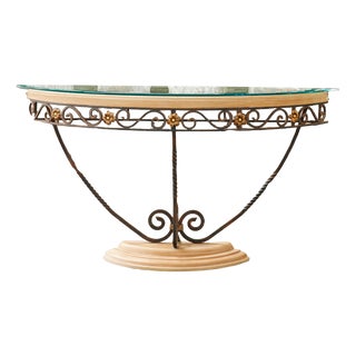 Console Table in Patinated Iron and Crystal For Sale