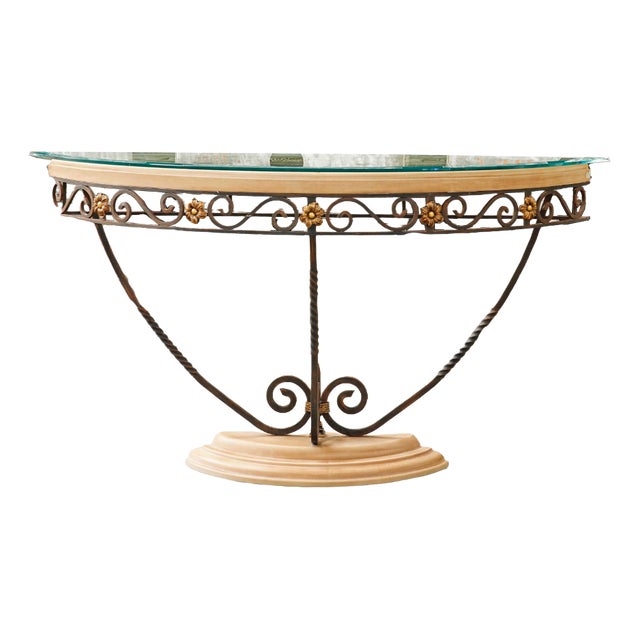 Console Table in Patinated Iron and Crystal For Sale