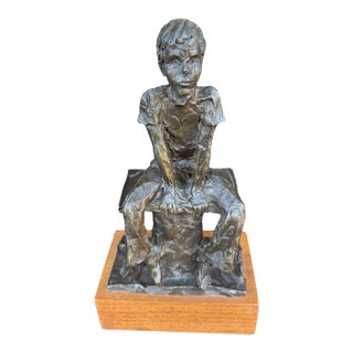 Vintage 1970 Signed Smith Bronze Sculpture Seated Boy Figurine Limited Ed 8/20 For Sale