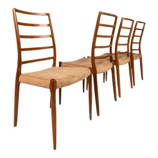 Set of Four Model No. 82 Ladderback Dining Chairs in Teak by Niels Møller for j.l. Møllers Møbelfabrik, Denmark, C. 1960's For Sale