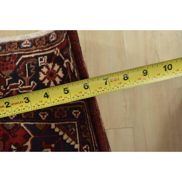 Heriz Rug 6’11” X 9’4” Red Wool Vintage Tribal Hand-Knotted Oriental Carpet For Sale - Image 12 of 14