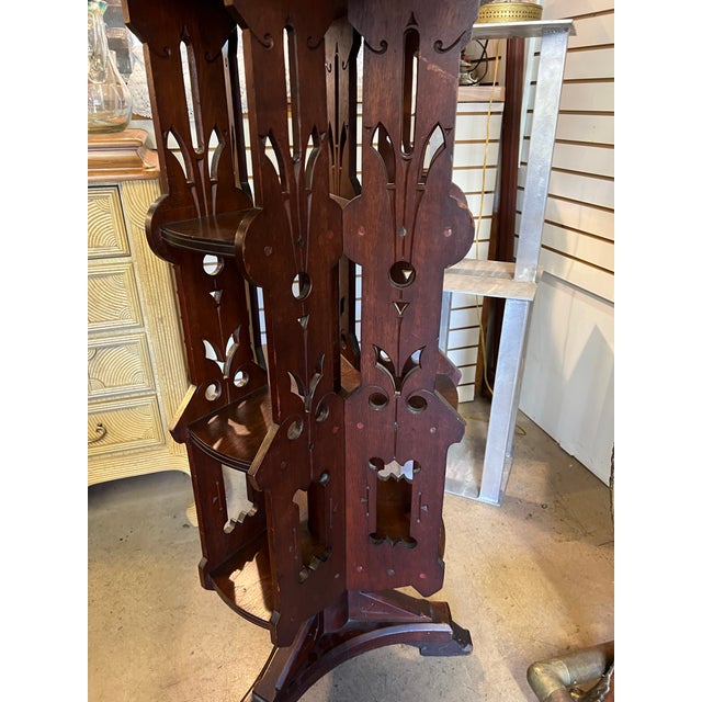 Antique Walnut Wood Revolving Bookcase on Wheels For Sale - Image 4 of 7