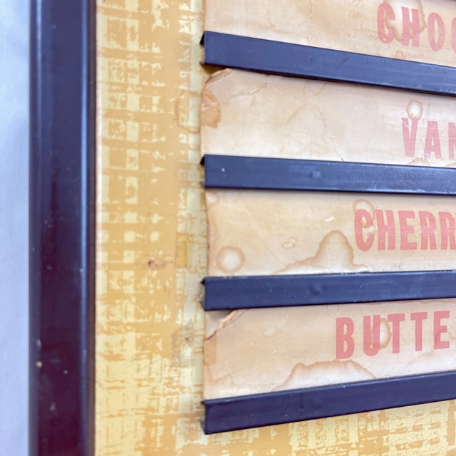 Yellow 1040s Printed Tin Dolly Madison Ice Cream Flavor Board For Sale - Image 8 of 11