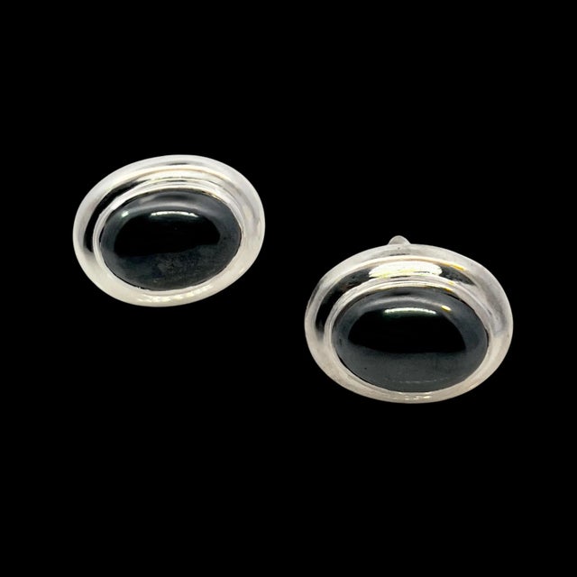 Tiffany and Co. 1990s Tiffany & Co Estate Natural Hematite Cabochon Earrings Sterling Silver, 2 Pieces For Sale - Image 4 of 12
