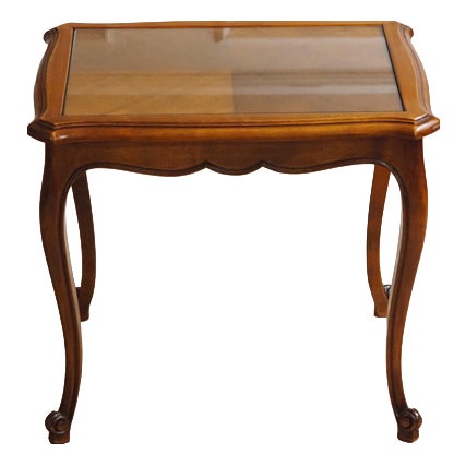 French Side Table with Glass Top For Sale