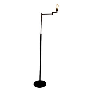 Art Deco Italian Brass Floor Lamp with Adjustable Arm and Dark Marble Base, 1940s For Sale