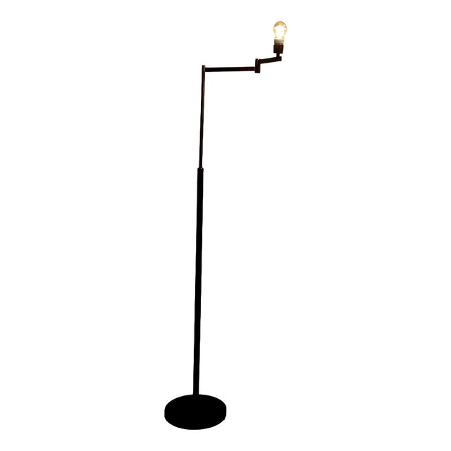 Art Deco Italian Brass Floor Lamp with Adjustable Arm and Dark Marble Base, 1940s For Sale